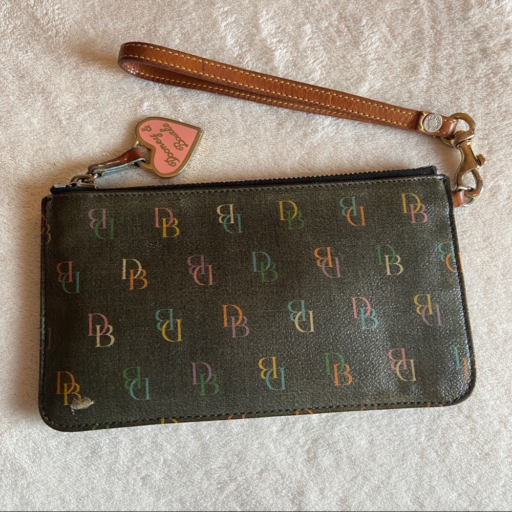 Dooney & Bourke black colorful logo wristlet